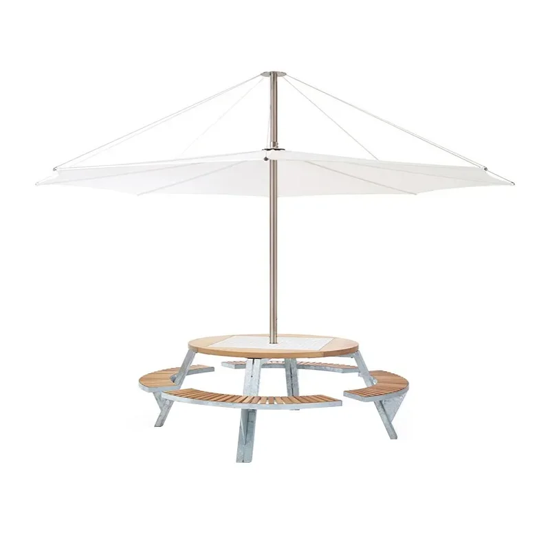 Outdoor courtyard one-piece table and chair stainless steel teak public place park chair galvanized steel booth park combination