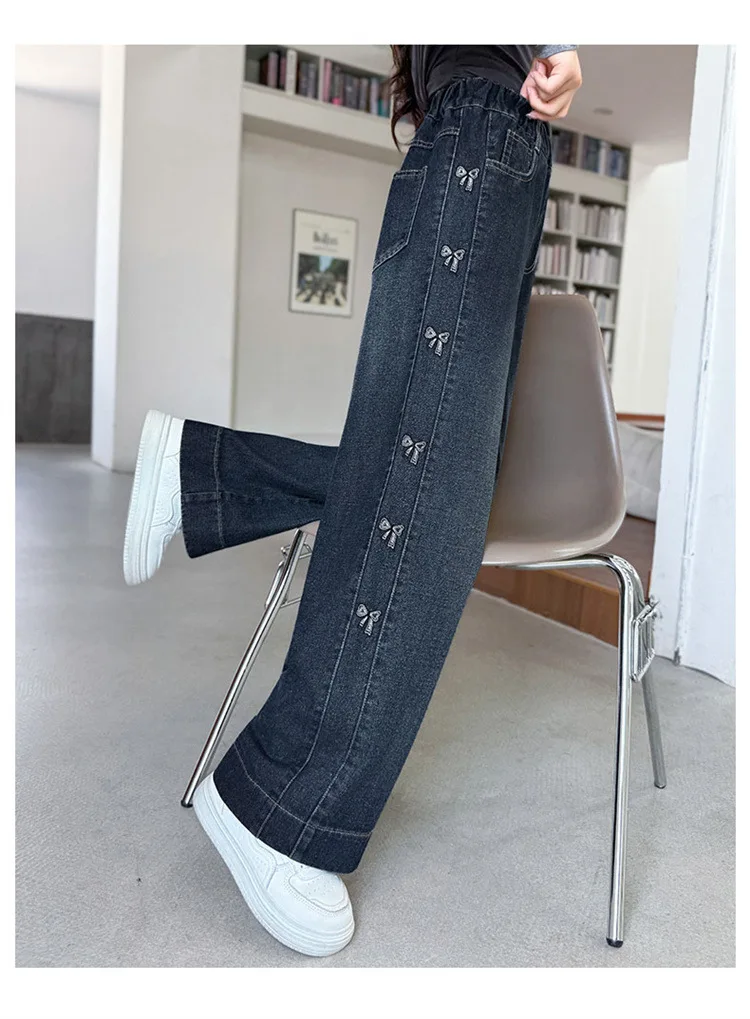 Neue Mädchen-Jeans mit Fleecefutter, Herbst-Winter, dicke, warme Kinderhose mit geradem Bein, Kinder-Allzweck-Jeanshose mit Polarfleece – Detail 13