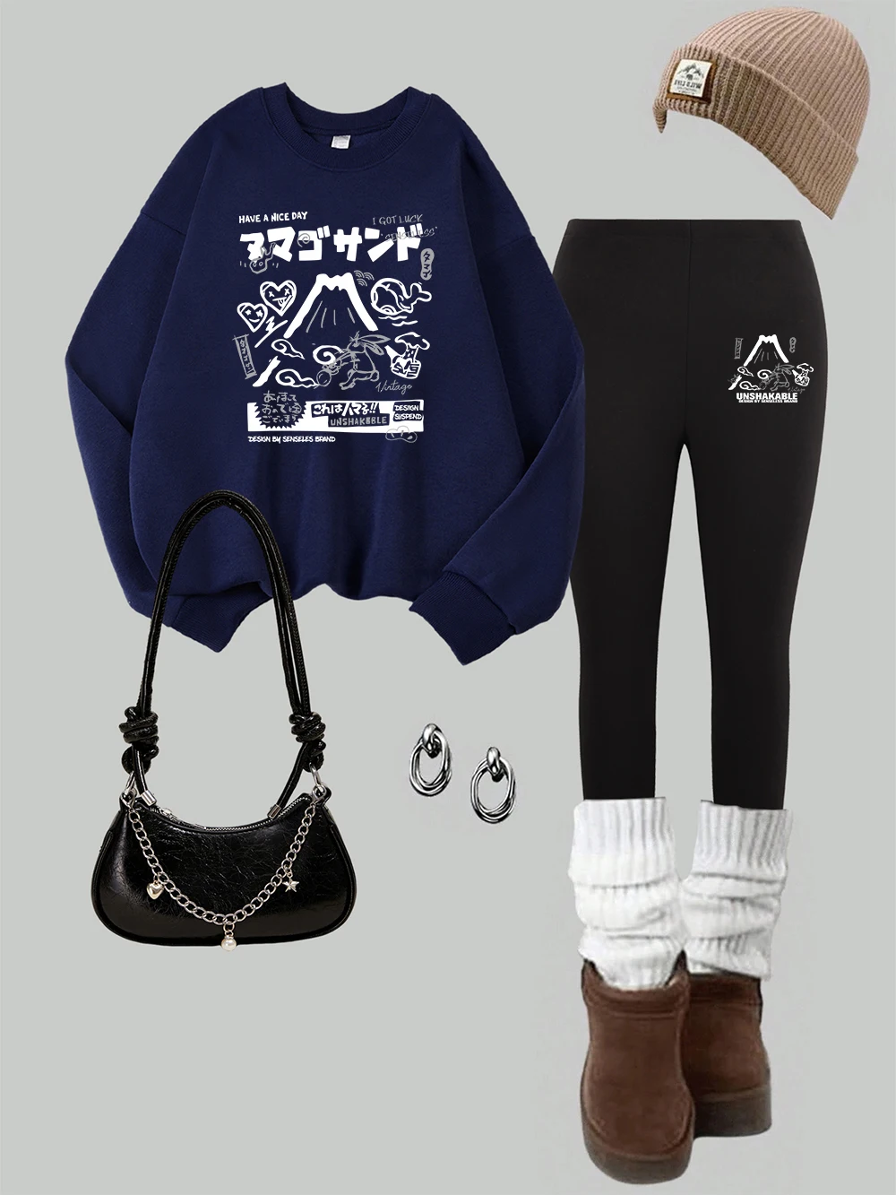 

2 Piece Women Volcano Rabbit American Harajuku Prints Sweatshirt Leggings Set Autumn Warm Fleece Hoodie Pants Casual Clothes