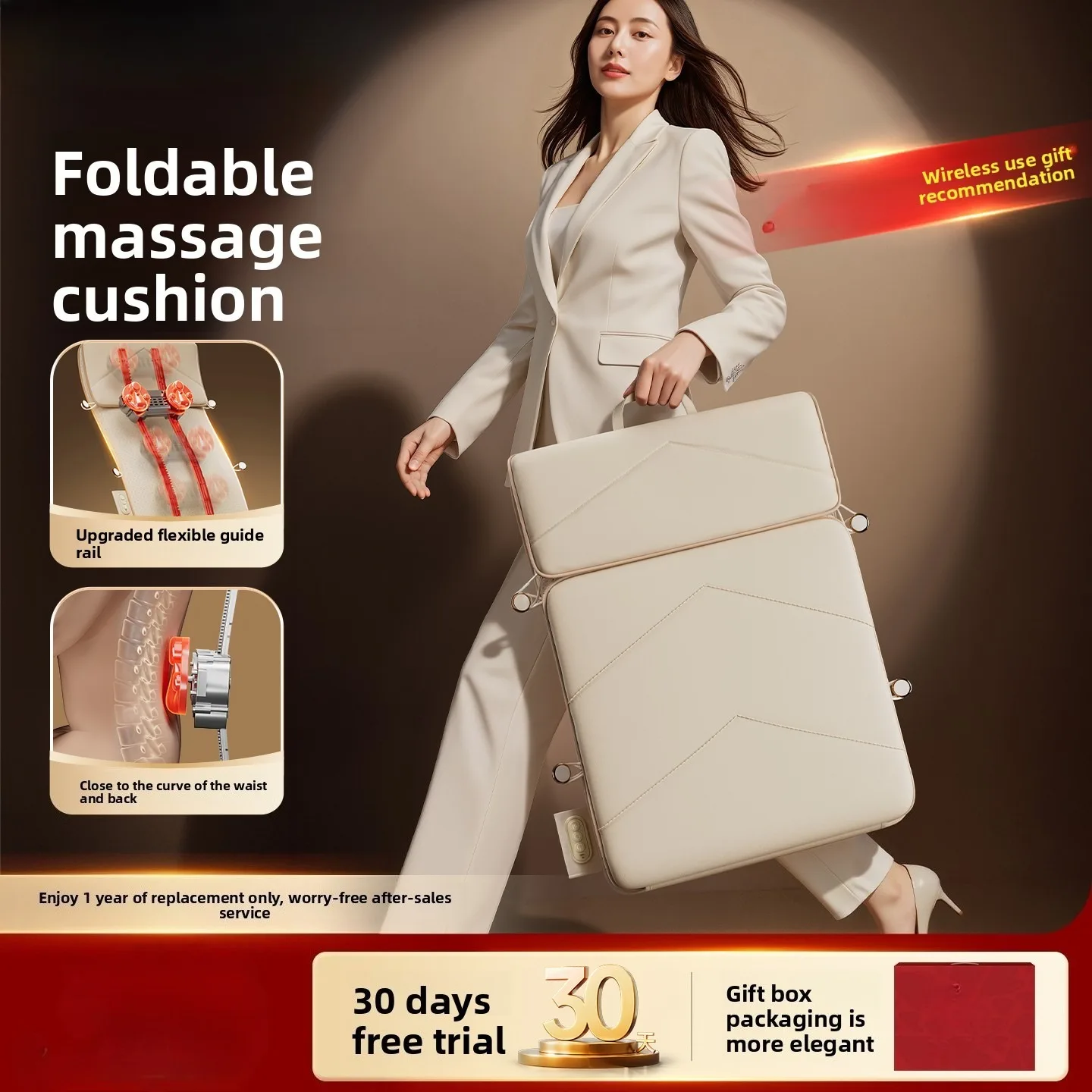 Wireless Portable Massage Cushion Flexible Long Track Back Foldable Handheld Design Ultra-Thin Mattress with Strap Charging
