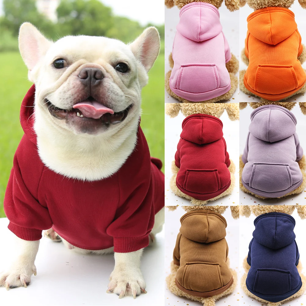 Autumn Winter Thicken Dog Two-legged Hoodies Solid Color Warm Hooded Pet Sweatshirt Puppy Jumper Coat With Pocket Pet Clothes