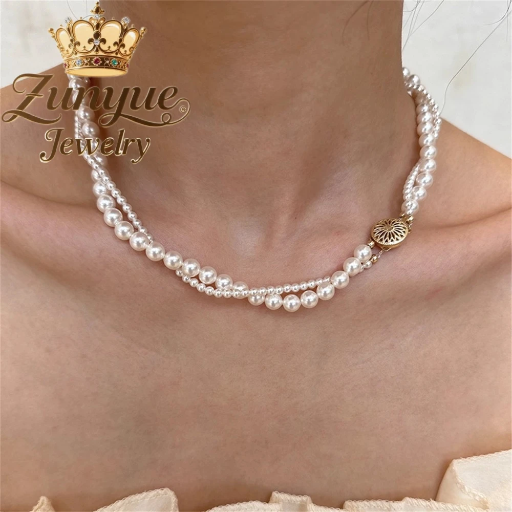 Double-Layered Pearl Necklace Light Luxury Beaded Collarbone Chain High-End Neckchain Charms Best Selling Fashion Fine Jewelry