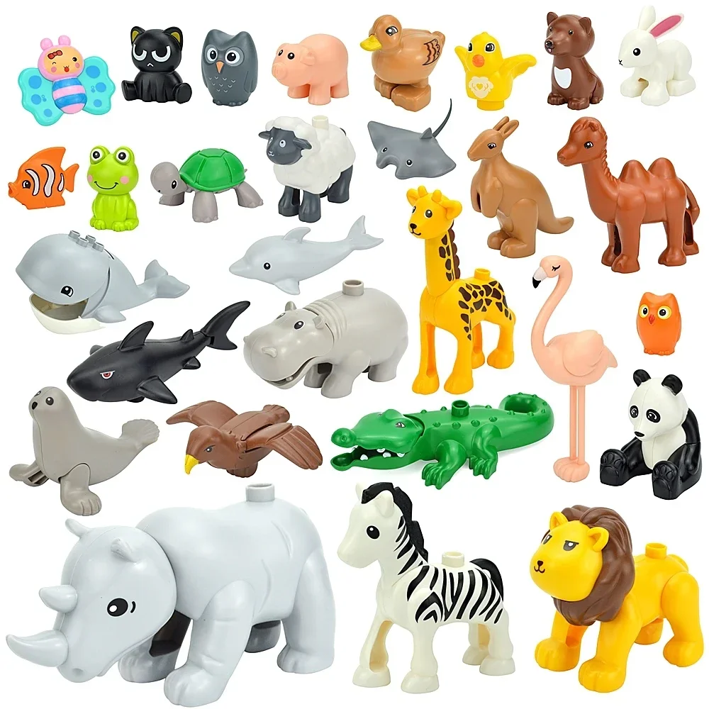 Big Size Building Blocks Zoo Animals Pet Shark Penguin Giraffe Bear Kangaroo Farm Forest Animal Compatible Duploes Bulk Bricks