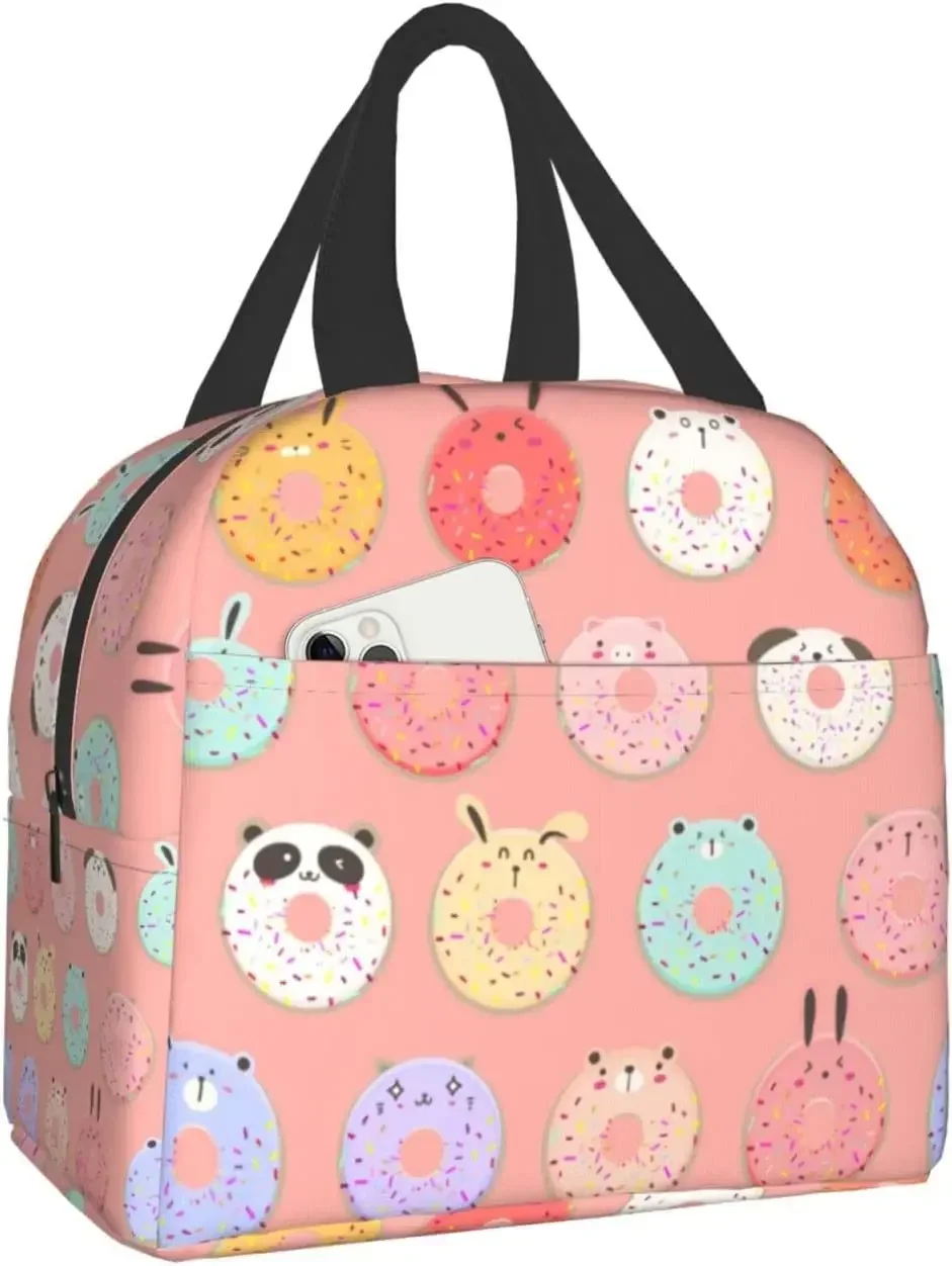 Cute Donut and Cupcake Print Lunch Box, Kawaii Small Insulation Lunch Bag, Reusable Food Bag Lunch Containers Bags for Women Men