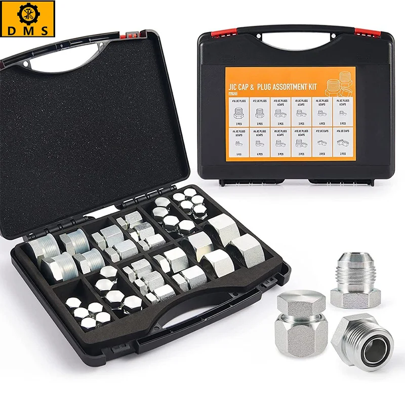 

64 Pcs 37° JIC Cap & Plug Kit, Hydraulic Hose Tube & Pipe Fitting Set, 45# Steel