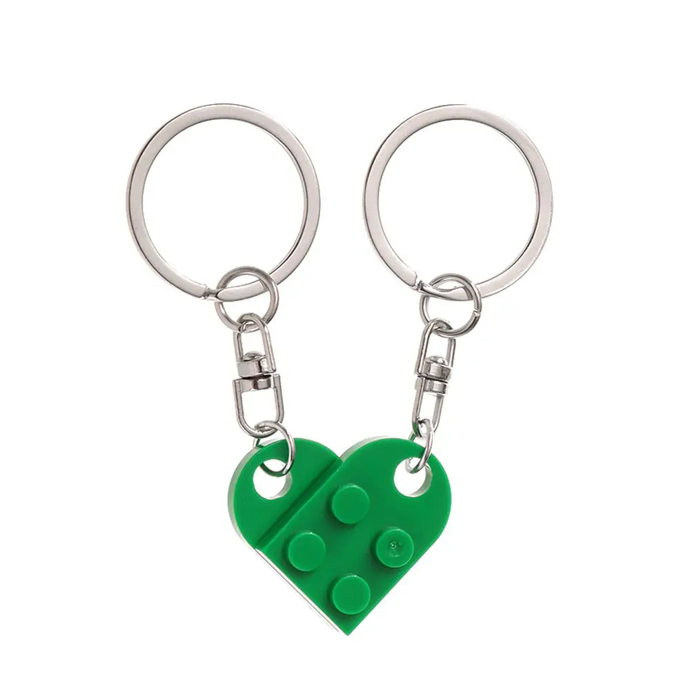 2PCS Fashion Separable Couples Friendship Key Ring Key Buckle Heart Pendant Building Block