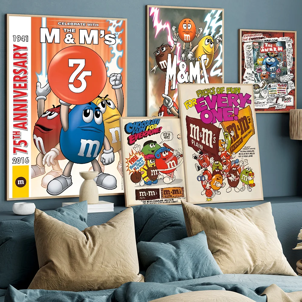 캔디 M-MS C-초콜릿 M & M'S 빈티지 포스터, 스티커 레트로 크래프트 종이 스티커, DIY 룸 바 카페 카와이 룸 장식
