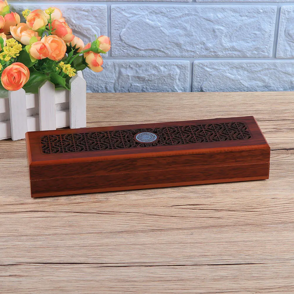 2Pcs Carving Wooden Necklace Box Decent Jewelry Storage Case Smooth Inner Hinged Lid Beautiful Dressing Table Decor
