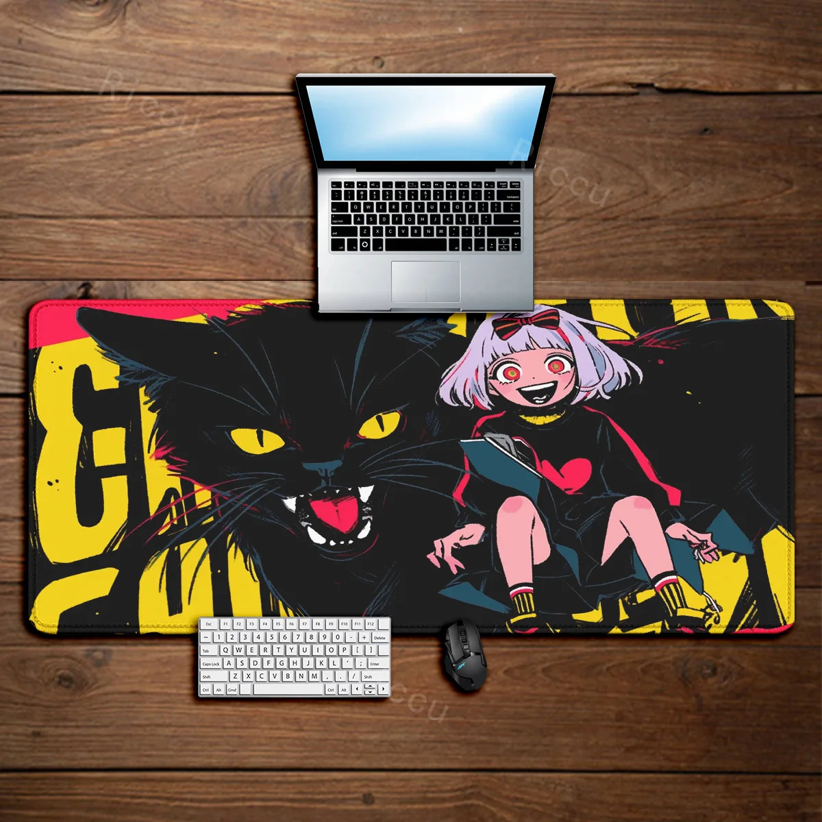 

teclado mouse pad Girls and Cat Pc Gamer Kawaii Anime mousepad Deskmat Computer Accessories Table Keyboard Anime Mat Gaming