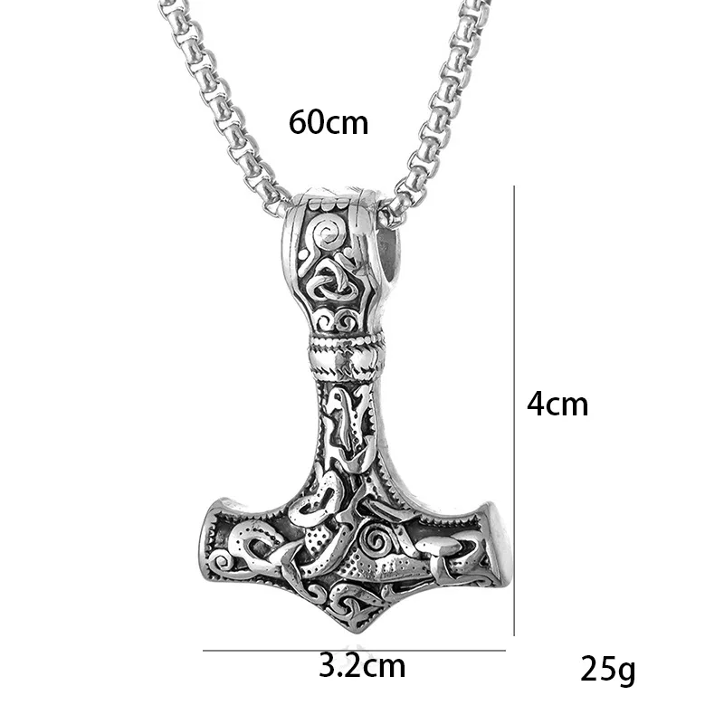 Necklace For Men Stainless Steel Long Style Triangle Knot Logo Personality Trend Hammer Titanium Steel Pendant Necklace