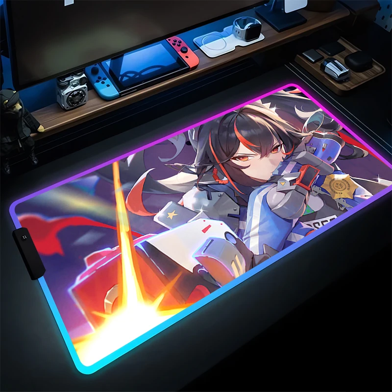 RGB Mouse Pad Gaming Dywan Gamer ZZZ Keyboard Pad LED Zenless Zone Zero Desktop Mat Table Carpet Zhu Yuan Mousepad For Computer