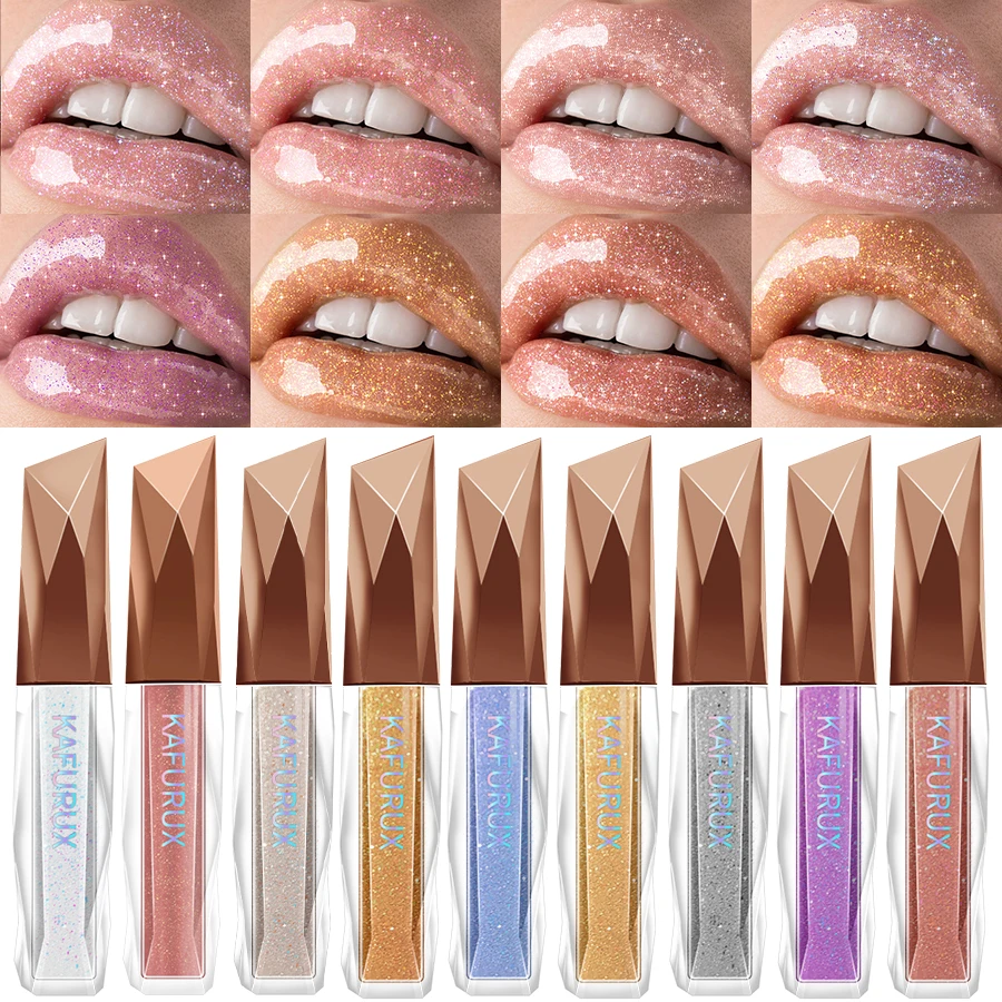 9 Colors Glitter Moisturizing 1pc lip Gloss Long Lasting Lip Glaze Shimmer Liquid Lipstick Makeup Lip Oil Lip Tint lip Balm Gift