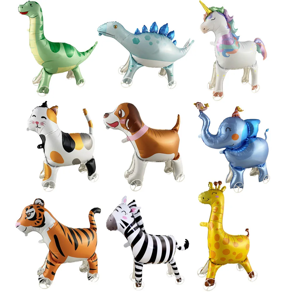 Cartoon Stehende Tiere Folienballons mit Rädern Tiger Elefant Dinosaurier Giraffe Einhorn Zebra Geburtstag Party Dekoration Geschenke