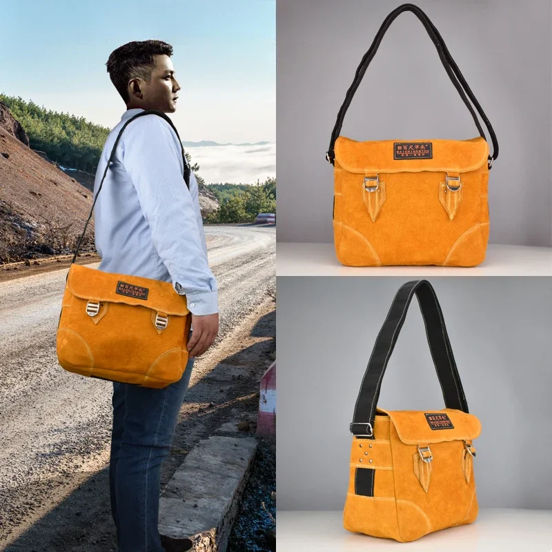 Cowhide Toolkit Electrician Tool Bag with Shoulder Strap Maintenance Thickened Tool Storage Bag Woodworking Tools Accessories