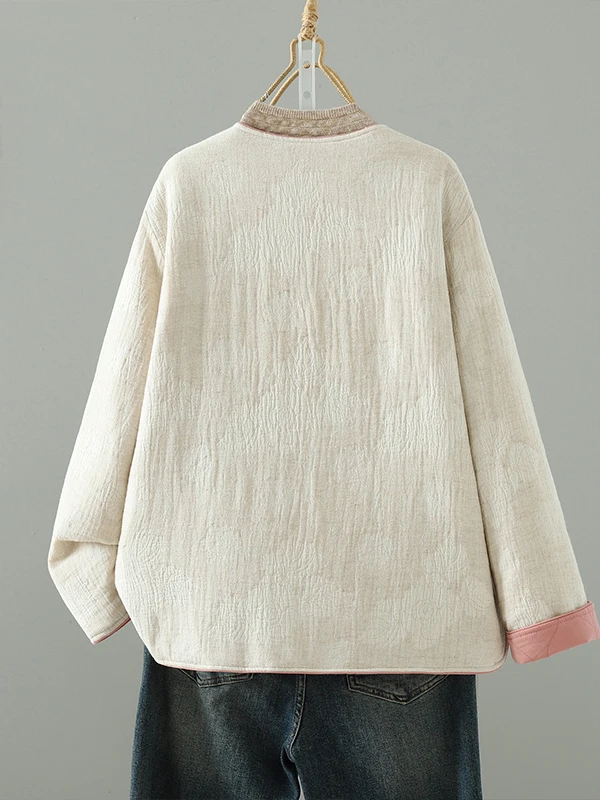 Jaet de algodón con botones bordados artísticos Retro para mujer, ropa de abrigo mixta de lino y algodón para otoño e invierno, disfraz de té