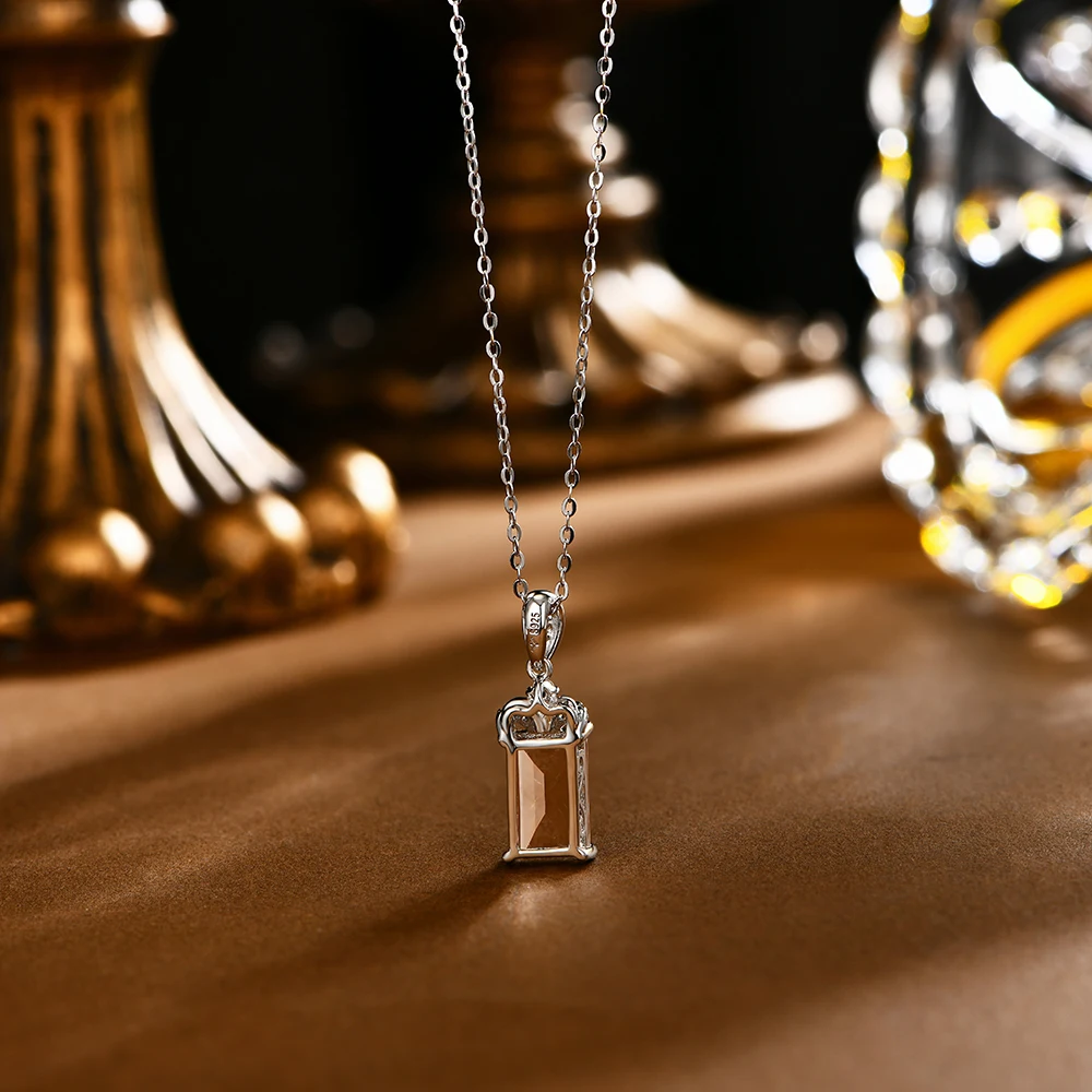 ATTAGEMS 2024 Luxury Baguette Cut 11*7 925 Sterling Silver Morganite Necklace for Women With Certificed High Quality New Jewelry