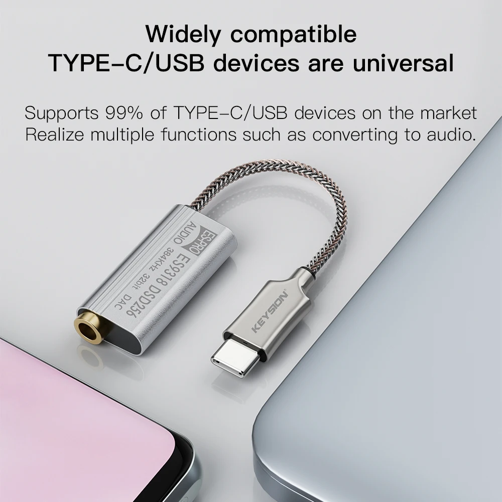 KEYSION DSD256 HIFI DAC Earphone Amplifier USB Type C to 3.5mm Jack Audio Adapter 32bit 384kHz Digital Decoder for iPhone 15 Pro