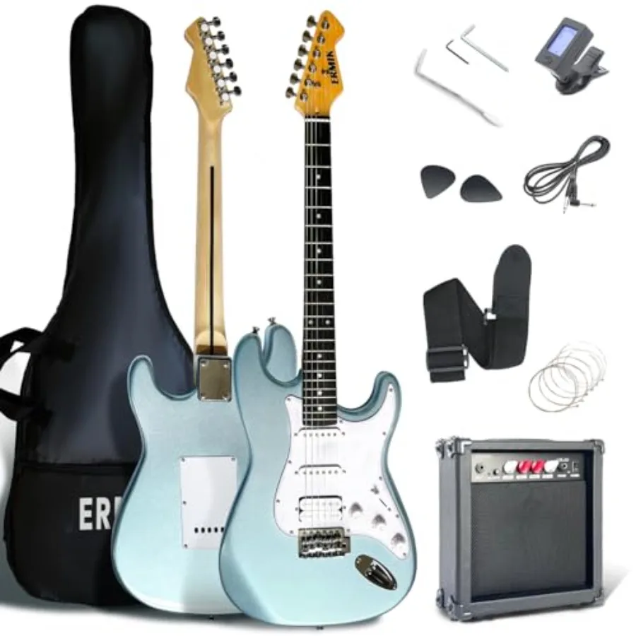 

Solid Body Electric Guitar Kit with Amp 20W Strings Strap Digital Tuner Picks Gig Bag Cable Tremolo Bar 39 Full Size Guitar HSS