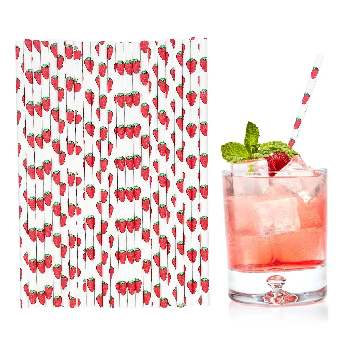 GreenBull Factory-Strawberry Paper Straws, 6x197mm, Adequado para Café, Restaurante, Sobremesa, Festa, Festival, Decoração de Aniversário, Bar, 5000pcs