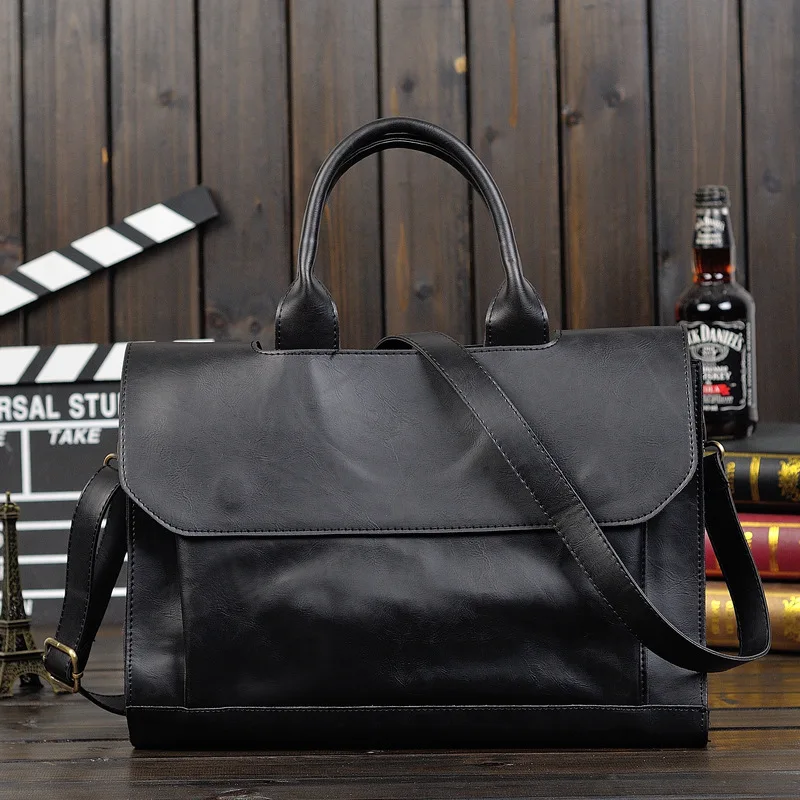 2024 New Korean Men's briefcase Bag Retro Crazy Horse Leather Handbag One Shoulder Crossbody Bags Business Computer Bag