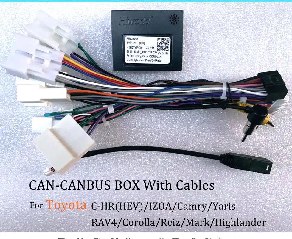 

Car Radio Cable Connector Socket Power Wiring Harness with CAN Bus Decoder for Toyota Highilander Camry C-HR Yaris RAV4 Corolla