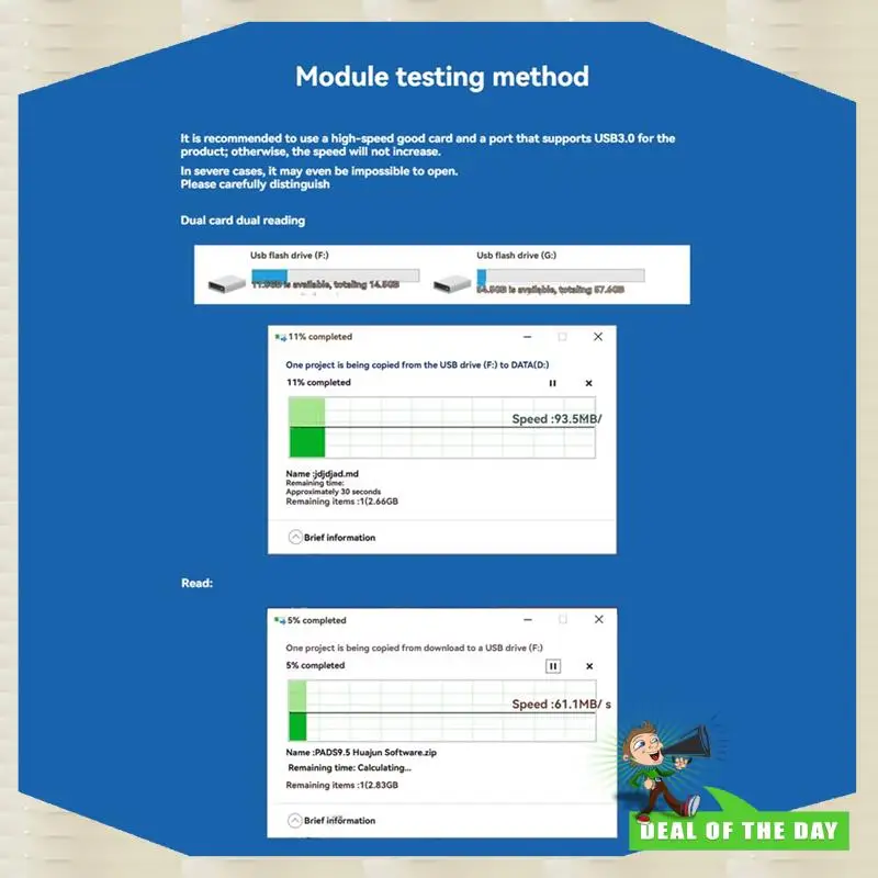 24시간 배송 미니 USB3.0 리더 모듈 SD+ TF 카드 슬롯 2-In-1 듀얼 카드 지원 온보드 GL3224 칩 읽기