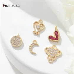 14K Gold Plated Brass Zircon Moon Heart Round Charms For Women DIY Jewelry Making Earrings Bracelet Necklace Making Accessories