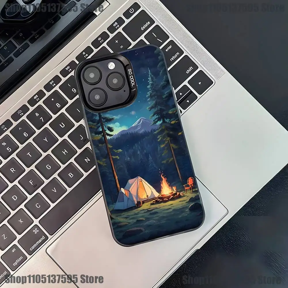 Custodia per telefono da campeggio all'aperto per iPhone 17,16,15,14,13,12,11,Pro,XS,Max,Plus,Mini,SE4,E Cover antiurto nera opaca