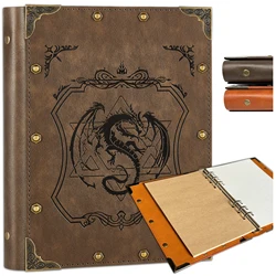 DND Dragon A5 Binder Blank Journal Leather D&D Notebook Refillable A5 Journals for Writing Drawing 400 Pages,Vintage Sketch Book