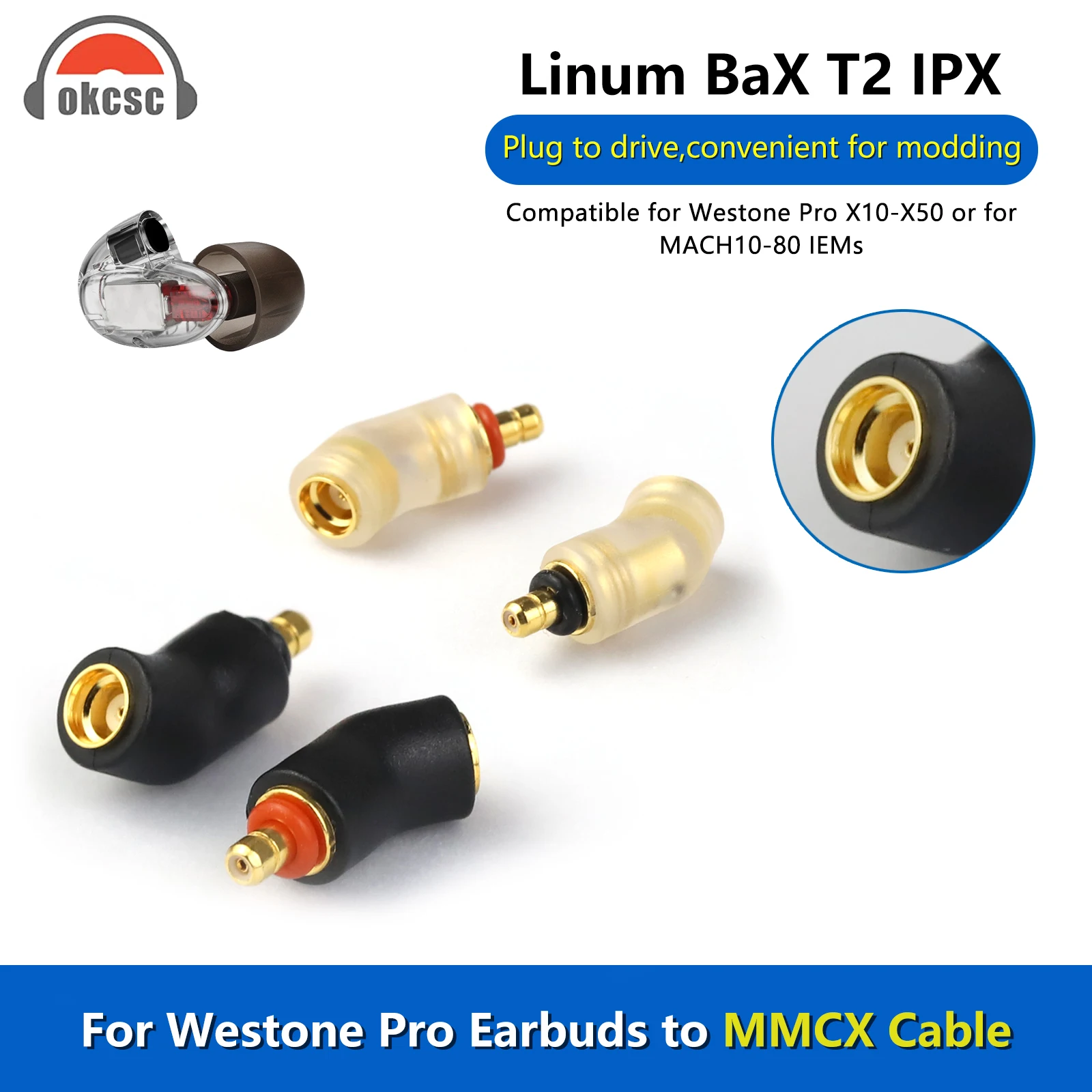 OKCSC BaX T2 IPX konwerter słuchawek MMCX złącze kabla dla Westone Pro X10-X50 MACH10-80 IEMs słuchawki douszne adapter audio