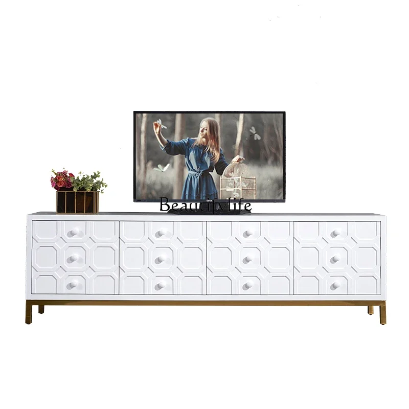 

L.Postmodern light luxury TV cabinet, living room storage audio-visual simple solid wood floor cabinet