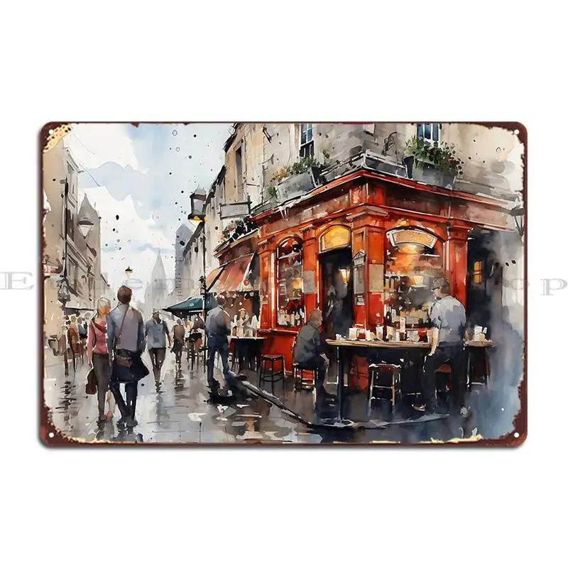 Dublin Street Watercolor Painting City Landscape Dublin Souvenir Cityscape Ireland Travel Metal Plaque Poster Printing Mural