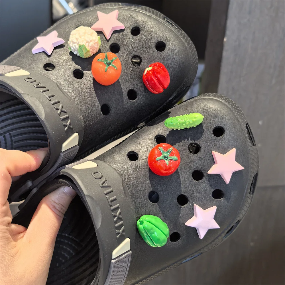 

New 3D vegetable Shoe Charms Set Cucumber tomato eggplant chili Shoe Decorations DIY Detachable buckle Shoes accessories