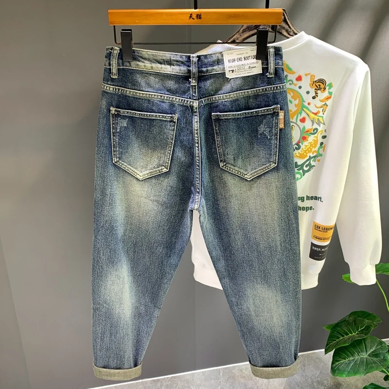 Street Fashion Loose Washed-out Vintage Blue Jeans Men's Spring and Autumn Loose Large Size Casual Harem Fashion Pants