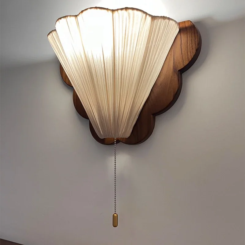 French Retro Wall Lamp Walnut Butterfly Design Wall Lamp Bedroom Bedside Hallway Staircase Lamp Background Lighting Fixture