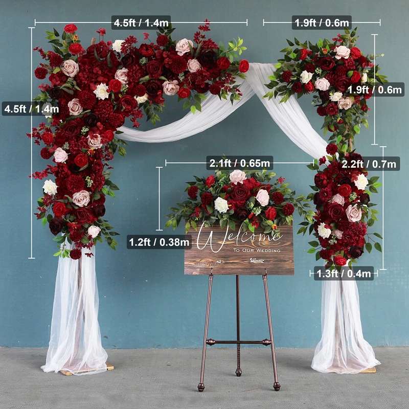JAROWN Wedding Flower Arrangement Burgundy Rose Flower Row Dirty Pink Wedding Background Decoration Party Arch Props Decor