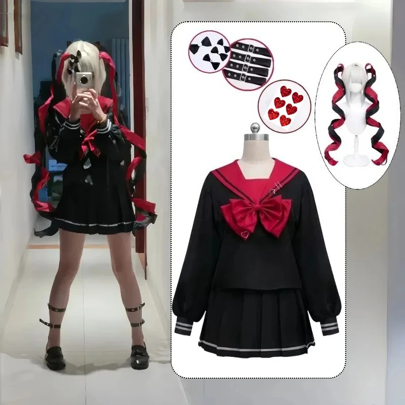 Spiel KAngel Schwarz JK Uniform Cosplay Kostüm Schule Sailor Rock Anzug Perücke für Frauen Halloween Karneval Party Roleplay Outfits