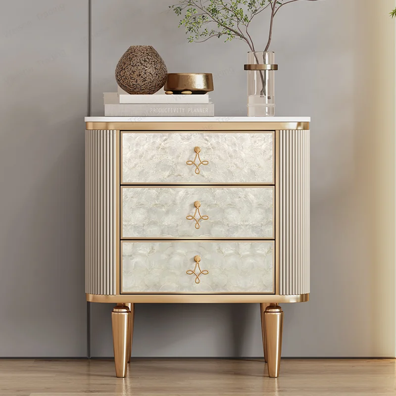 Light luxury small apartment bedside table Modern simple bedroom storage Solid wood shell decoration Living room  side cabinet