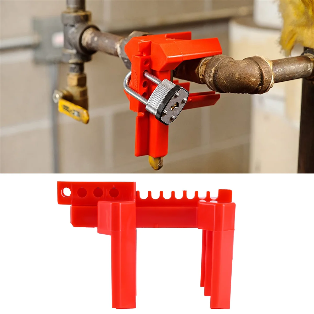 Ball Valve Locking, Adjustable Ball Valve Locking Device, Small, for 1/2Inch-2-1/2Inch Outer Pipe Diameter, Red