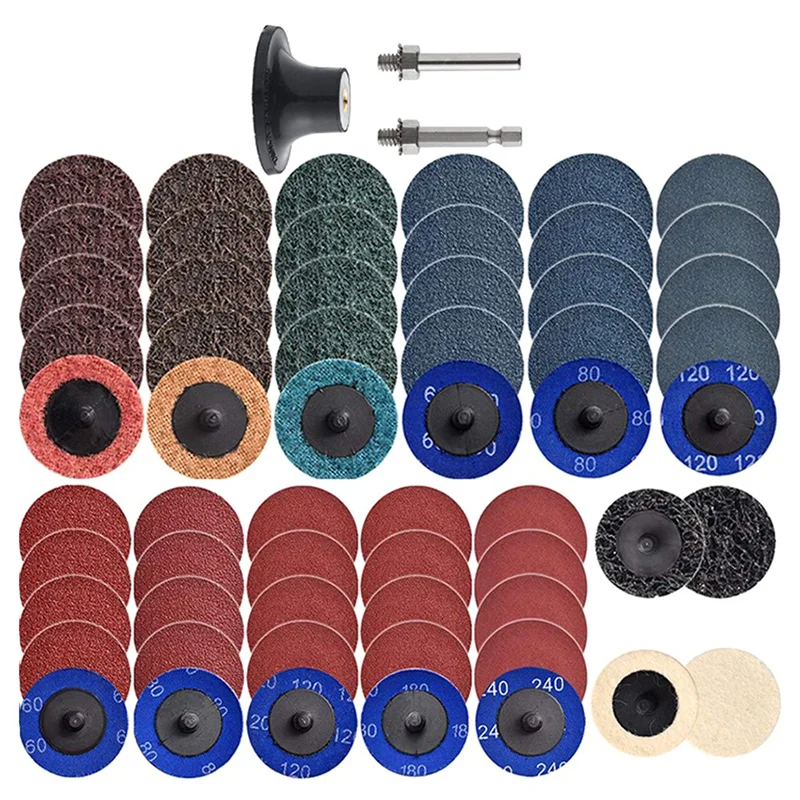 60Pcs Sanding Discs Set, 2 Inch Quick Change Sanding Discs with 1/4Inch Holders, Die Grinder Surface Conditioning