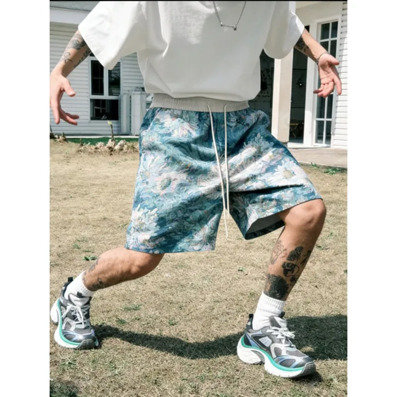 

Летние шорты с цветочным принтом, мужские модные повседневные шорты с принтом в стиле ретро, мужская уличная одежда, свободные пляжные шорты в стиле хип-хоп, мужские шорты больших размеров 4XL