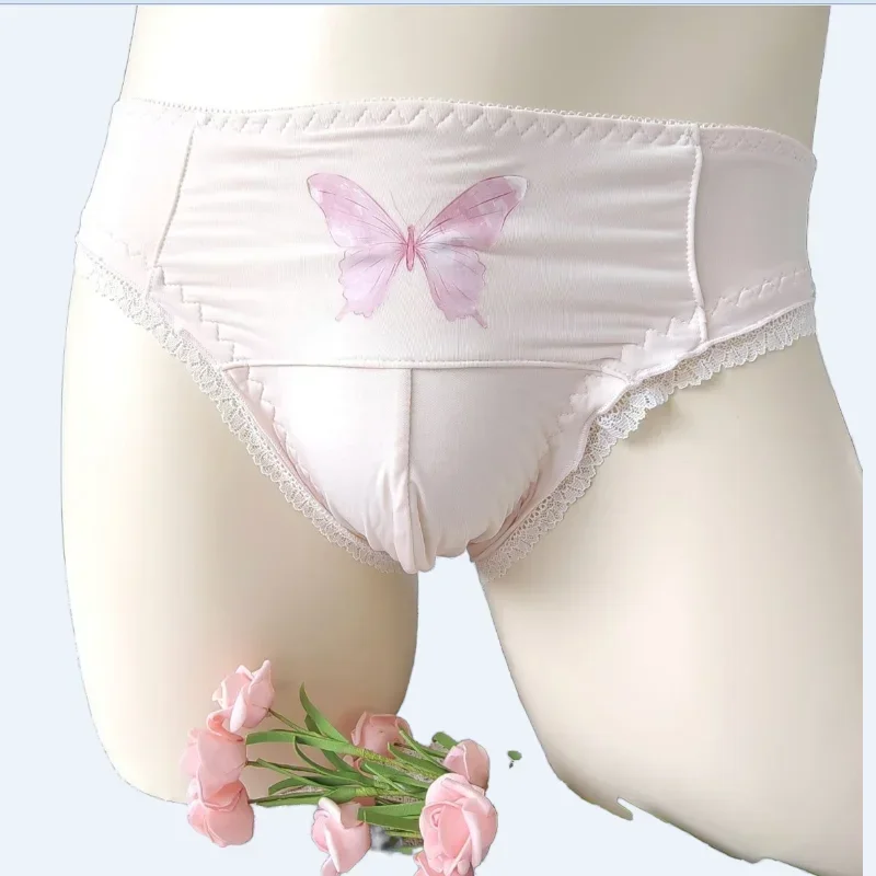 Slip da uomo sexy con stampa a farfalla in pizzo a vita alta elastico in vita BF Harajuku Live Show Costumi di danza Mutandine