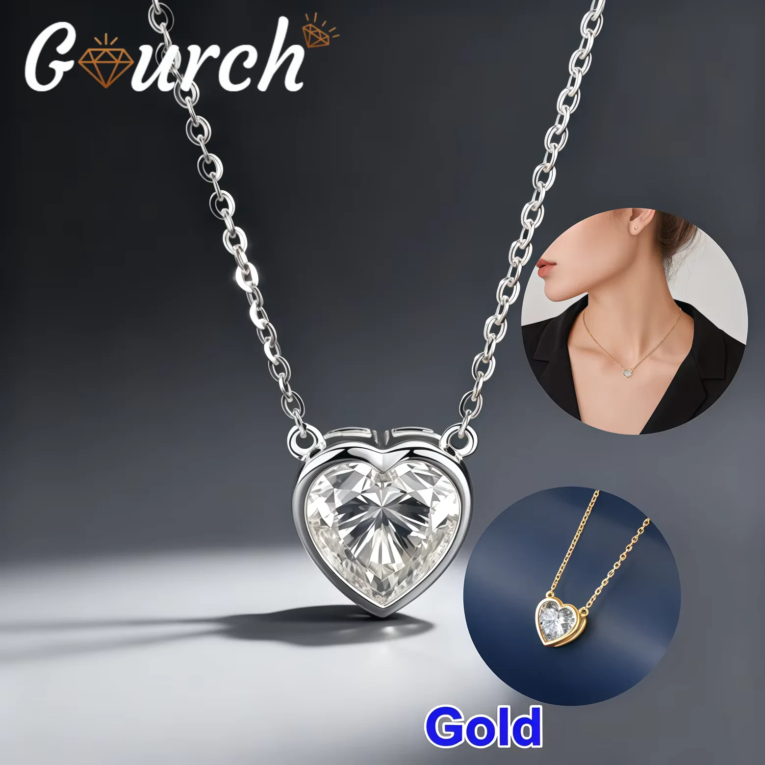 

Gourch 2CT Sweet Heart Shape Moissanite Pendant Necklace S925 Sterling Silver for Women Elegant Collarbone Chain Daily Luxury