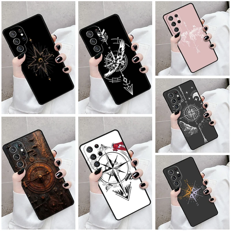 Funda de teléfono para Samsung Galaxy S24, S23, S21fe, S22 Ultra Plus, Note 10, 20, S8, S9, S10, mapa de rodamiento de brújula