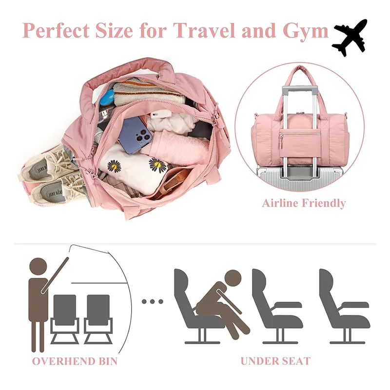 Fashion New Lightweight Taslon Fabric Duffel Bag Simple Foldable Portable Messenger Bag Storage Travel Bag