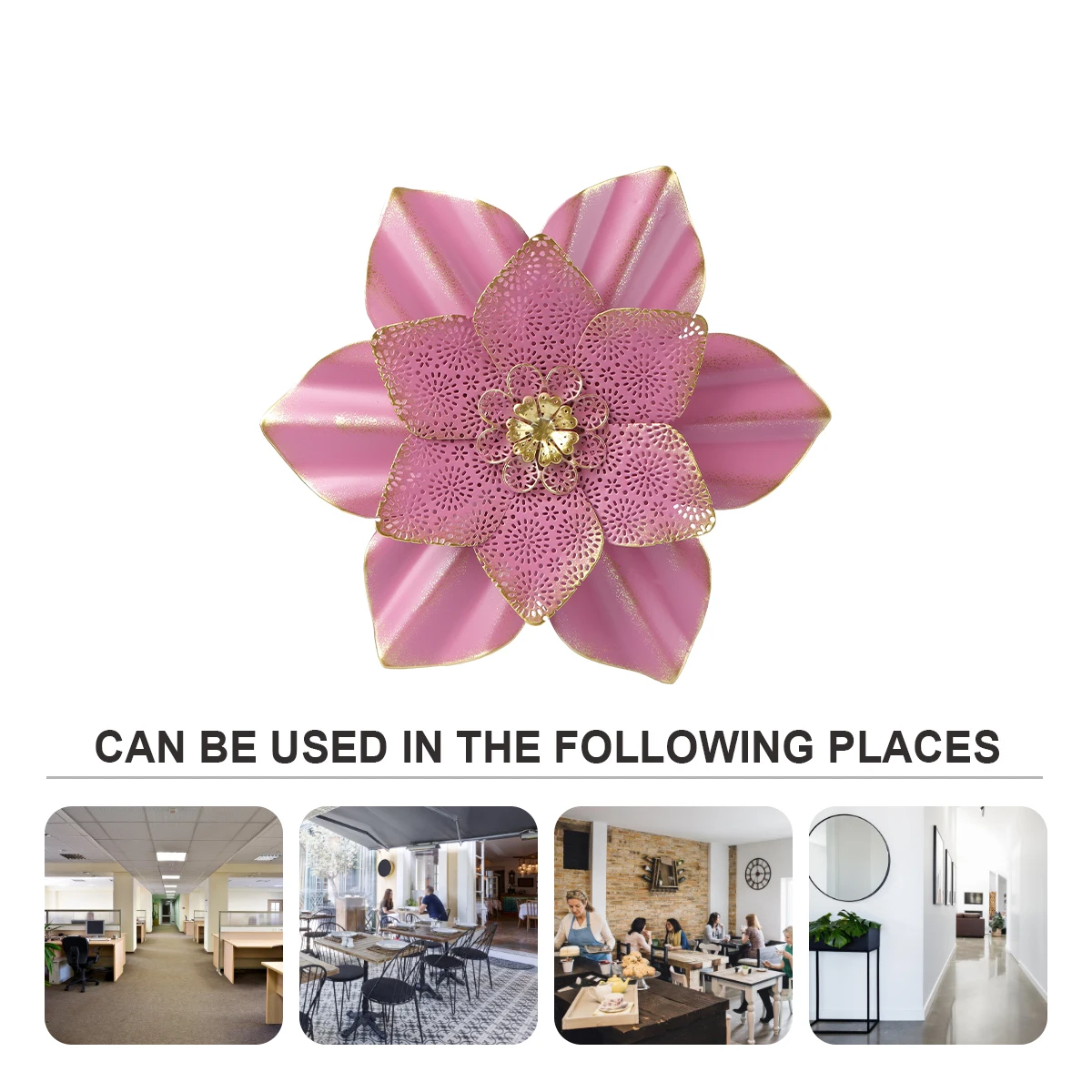 

Simulated Floral Wall Decor Pink Faux Plants Metal Flower Sculpture Indoor Living Room Bedroom Piece Decorative