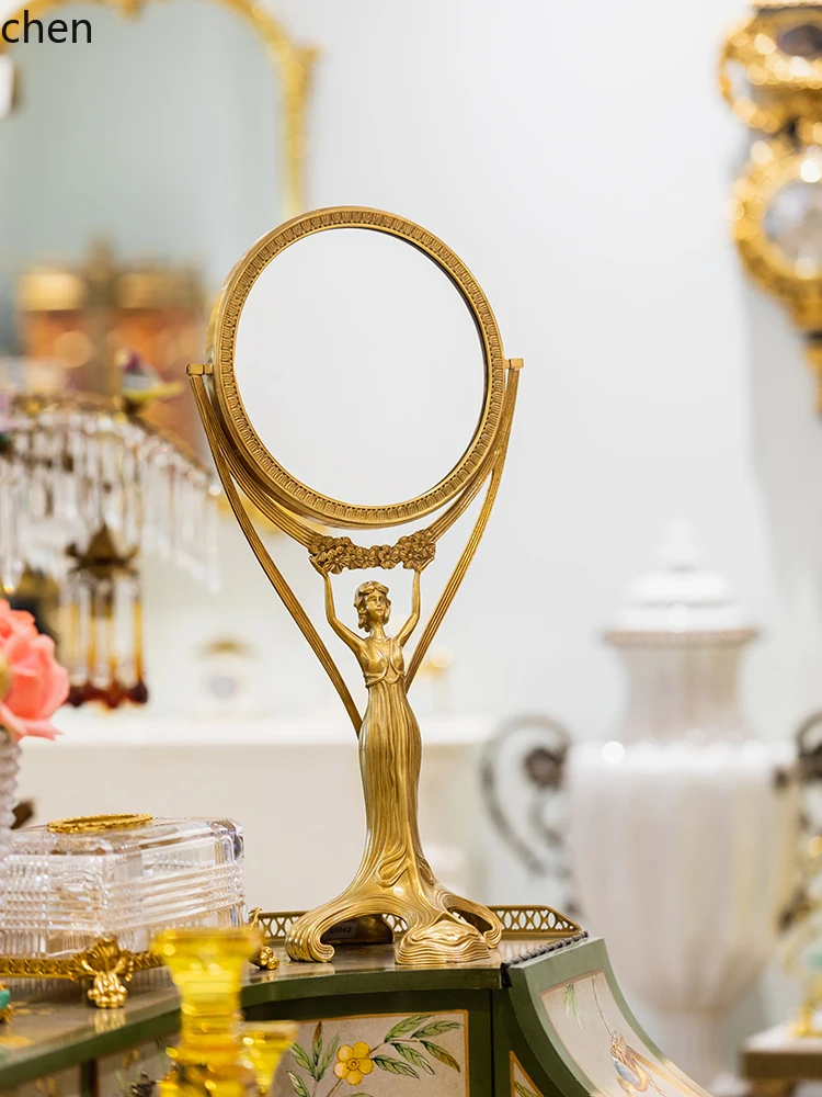 Mirror Brass Makeup Mirror Desktop Decoration Bedroom Standing Vanity Entryway Entrance