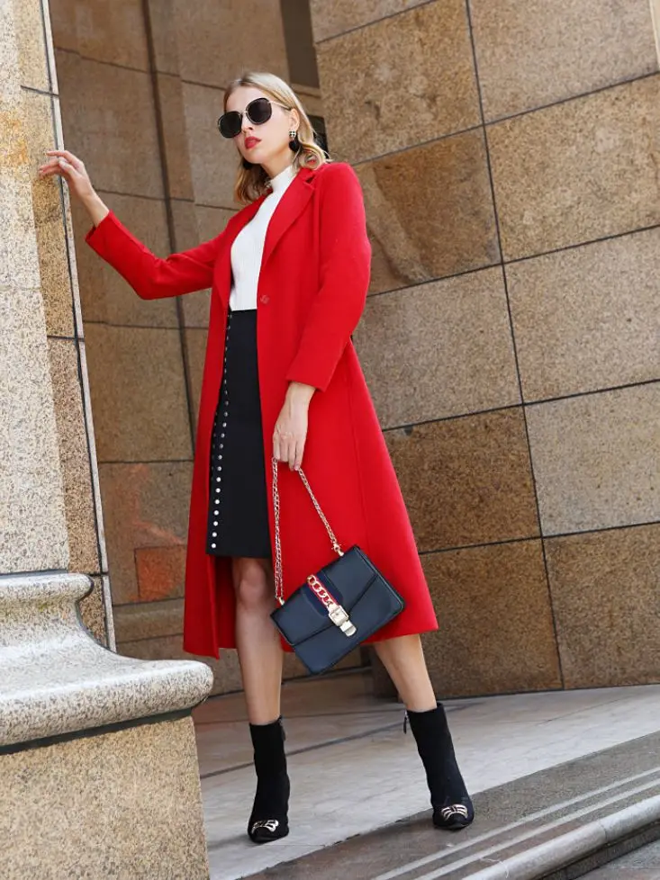 Women's double-sided cashmere coat, woolen knee-length medium to long style, slim-fit and thin( 980 1 piece)