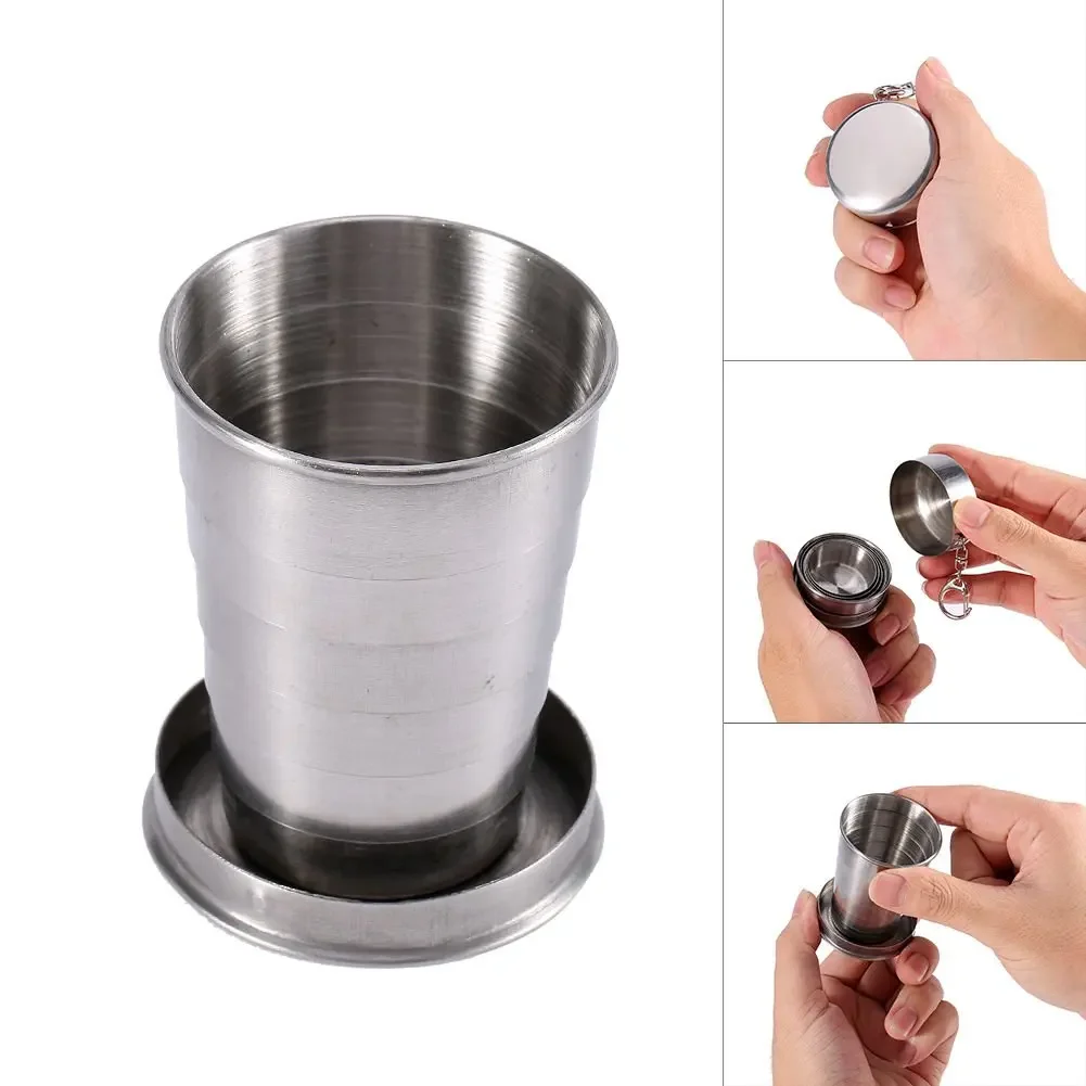 Stainless Steel Folding Cup Outdoor Telescopic Water Cup Travel Portable Creative Water Drink Cup Retractable Metal Wine Glass