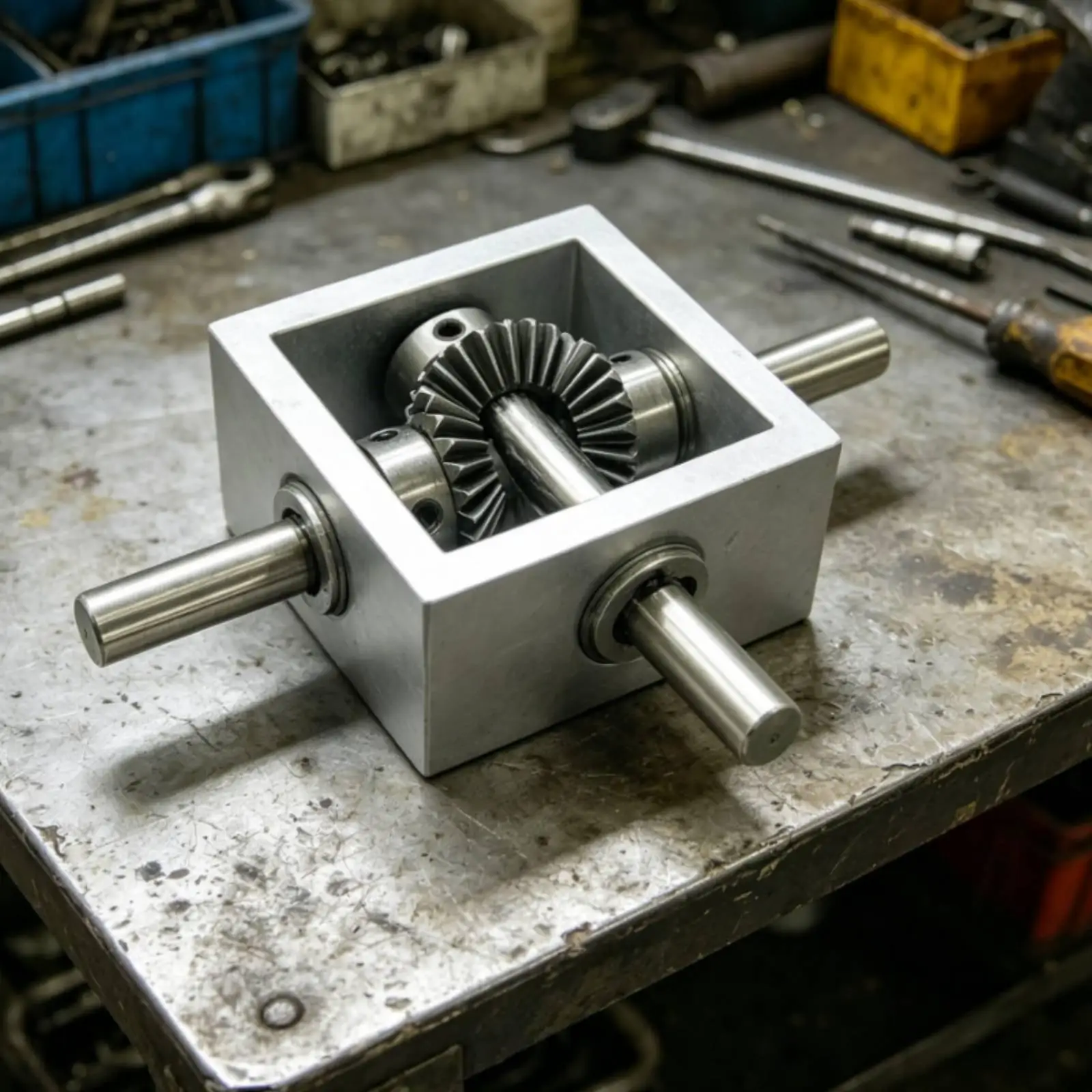 Right Angled Gearbox Lightweight Double Output Shaft Gearbox Bevel Gear Unit